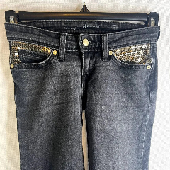 Levi's Demi Curve Low Rise Skinny Jeans with Zip Ankle & Sequin Detail Sz 24 - Picture 3 of 11
